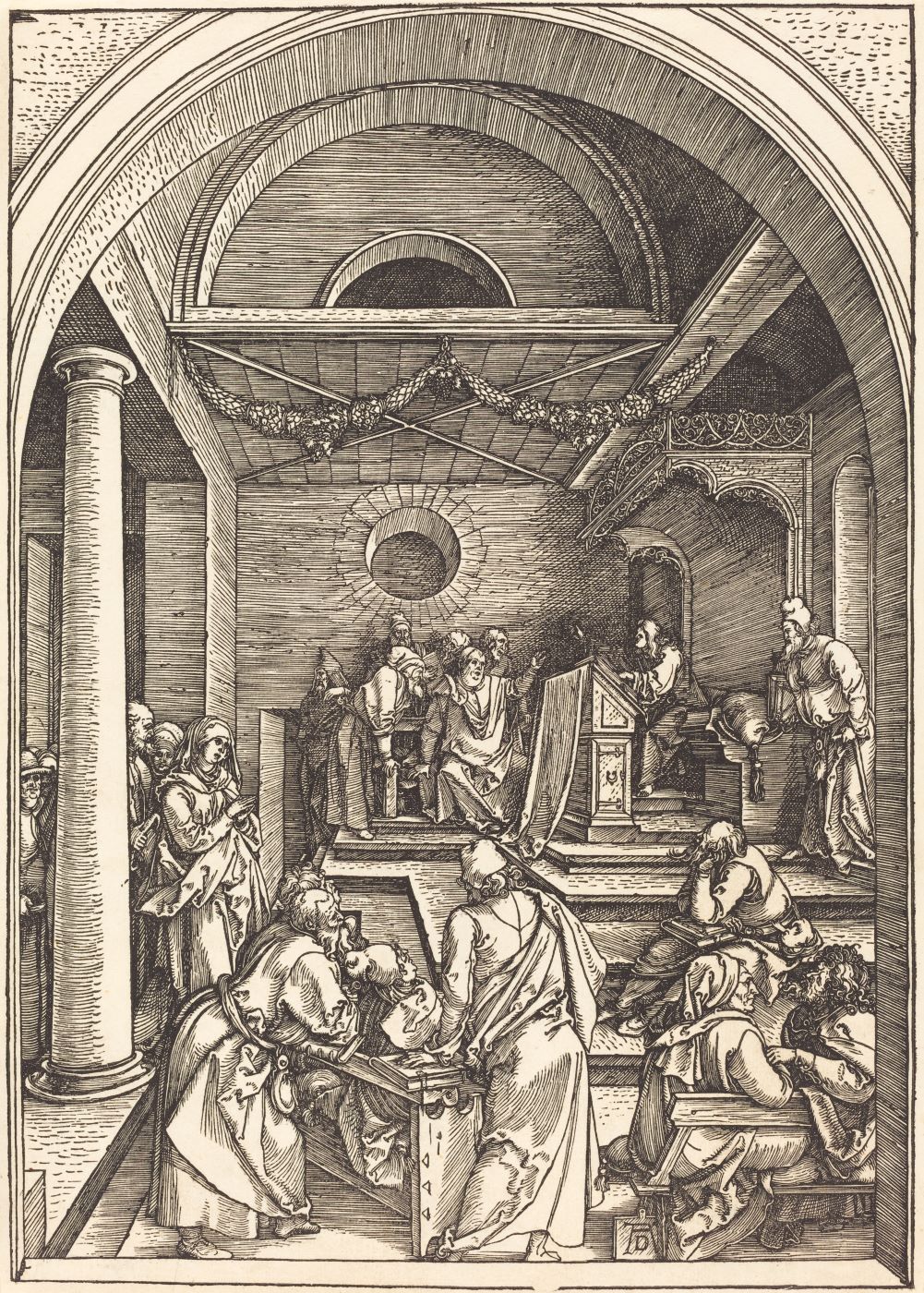 Albrecht Dürer, Christ among the Doctors — a young figure in discussion with elder scholars, surrounded by books.